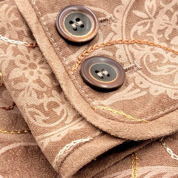 Brown Embroidered Paisley Zip-Up Jacket With High Collar & Back Buttoned details - Picture 7 of 15